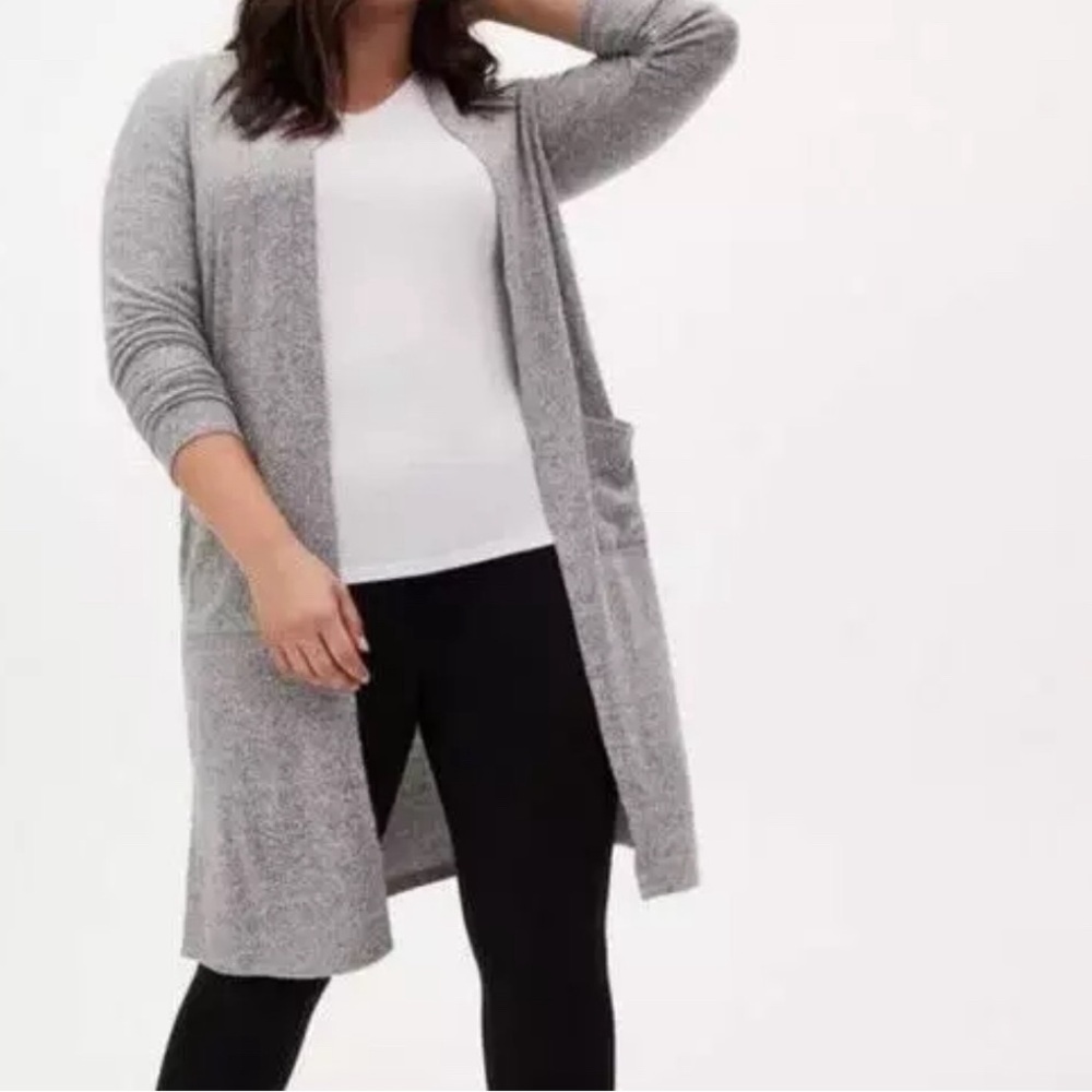 Torrid Super Soft Plush Ribbed Duster in Heather Grey Size 2